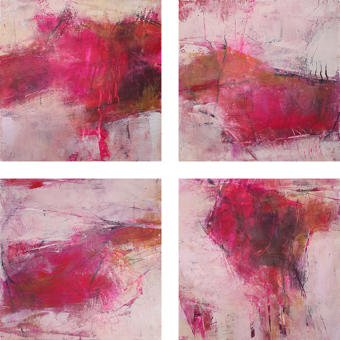 Karin Frommann
Schichtungen in Pink
Öl-Mischtechnik auf Papier
je 20 x 20 cm. 2025